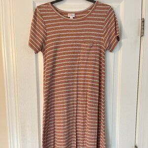 NEW No Tag LuLaRoe CARLY Women's Pink Gray Striped Dress Size XXSmall